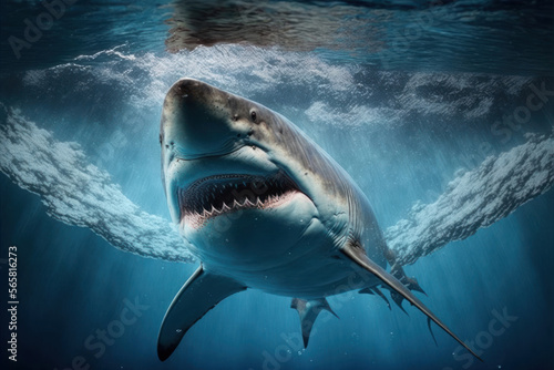 Great White Shark  Carcharodon carcharias  swimming in the ocean  generative ai