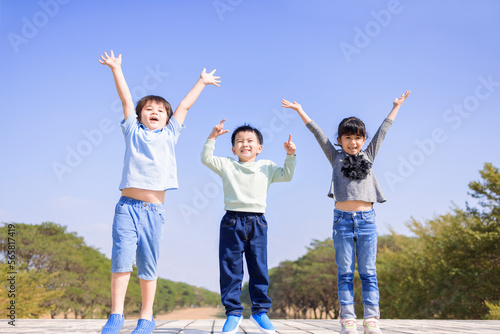 Happy children jumping and dancing