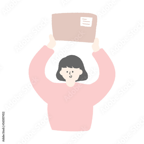 Hand drawn illustration of a woman holding a package.