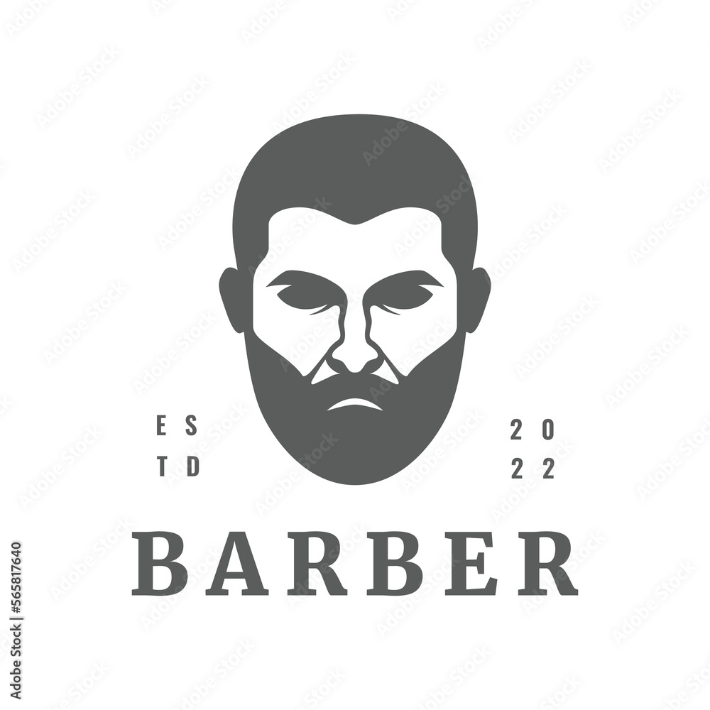 Fototapeta premium men head face bearded cool barbershop logo design stylish salon haircut illustration vector