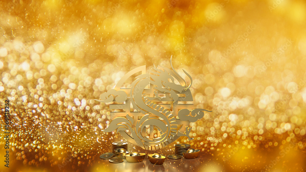 The gold Chinese money and dragon zodiac for 2024 year 3d rendering The gold Chinese money and dragon zodiac for 2024 year 3d rendering