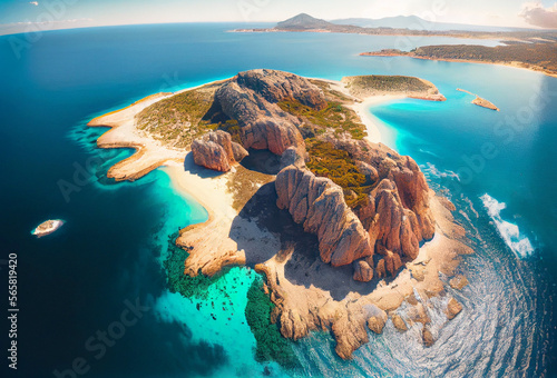 Sardinia island. Aerial view from drone. Generative Ai Art. Top view of the coastline. photo
