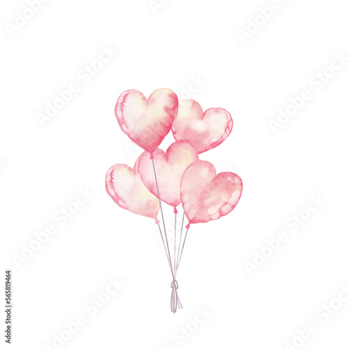 watercolor painting of heart balloons shape.