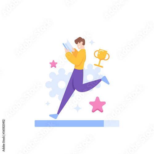 progress and learning process. Improve Self Quality. practice and strive to be better. a businessman reads a book while running. illustration concept design. graphic elements