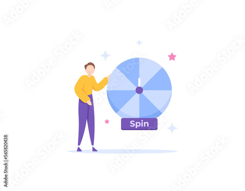 drawing and gambling. roulette spins. games and lotteries. a businessman spin the lucky draw to get random prizes. illustration concept design. graphic element
