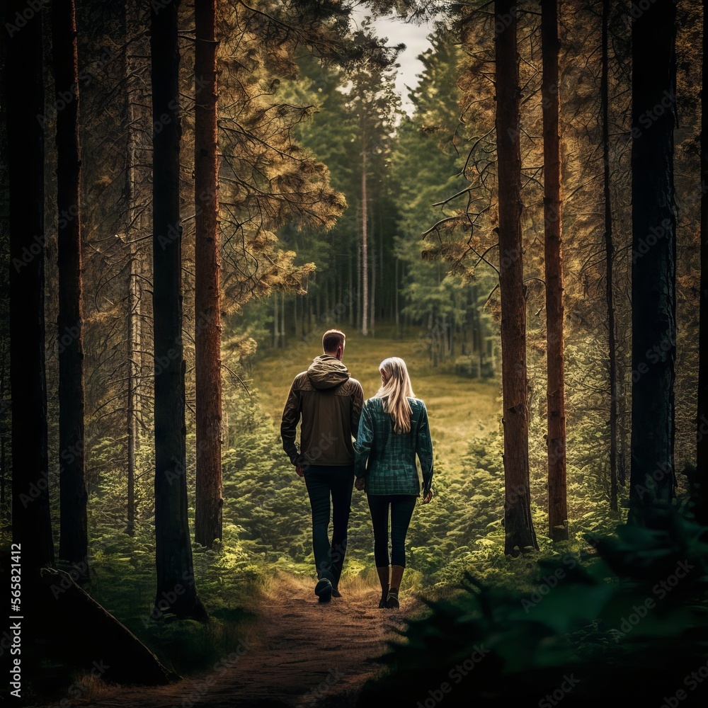 Fototapeta premium persons in the forest Generative AI