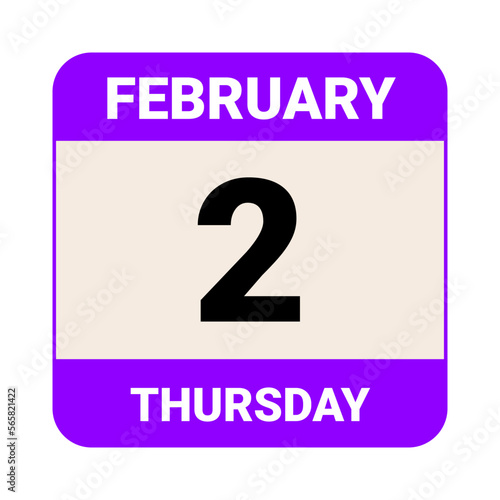 2 February, Thursday. Date template. Useful design for calendar or event promotion. Vector illustration EPS 10 File
