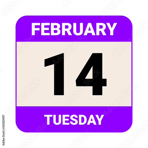 14 February, Monday. Date template. Useful design for calendar or event promotion. Vector illustration EPS 10 File