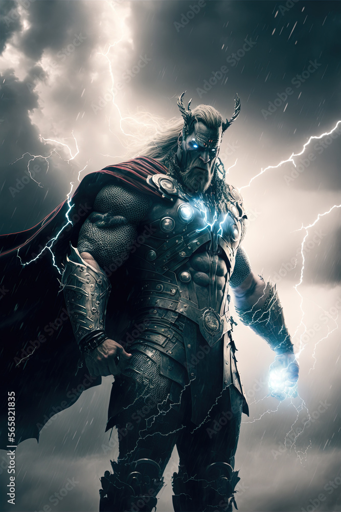 Fototapeta premium Norse mythology, Thor, God of thunder, Generative AI