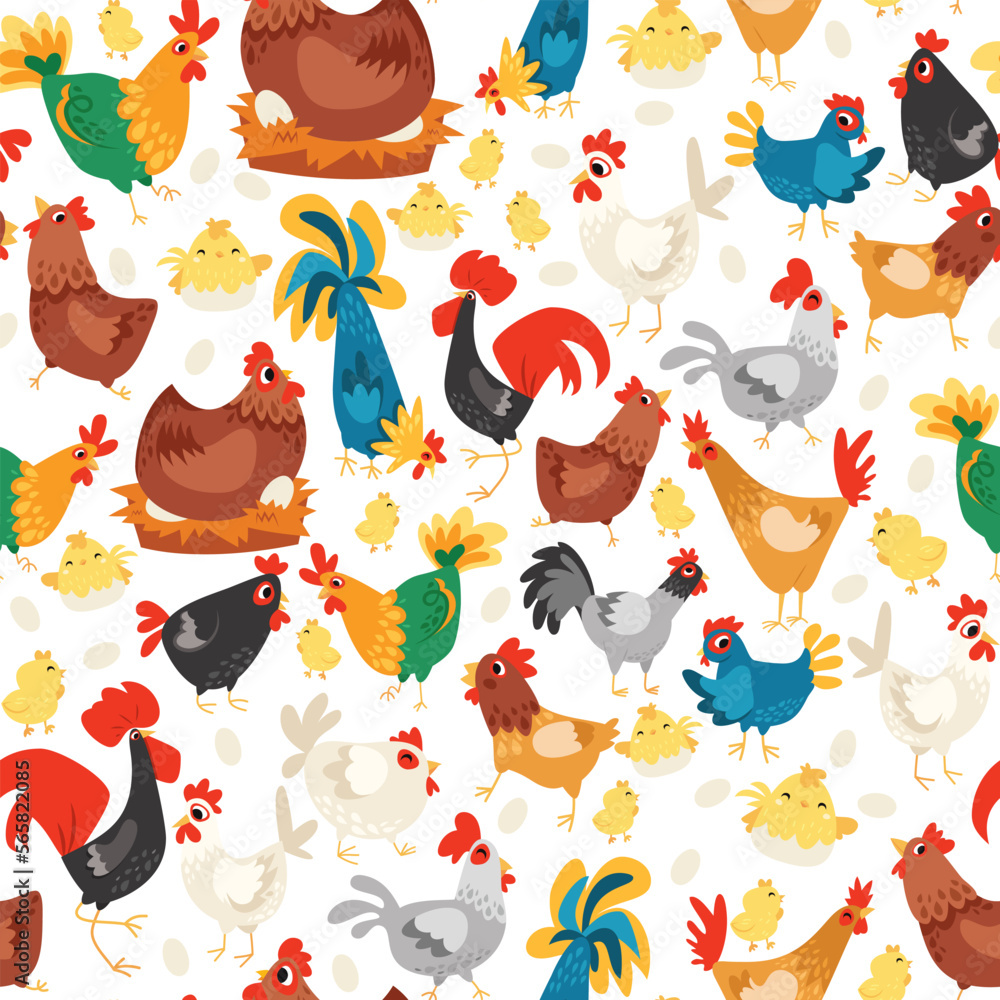 Obraz premium Chickens Seamless Pattern Background