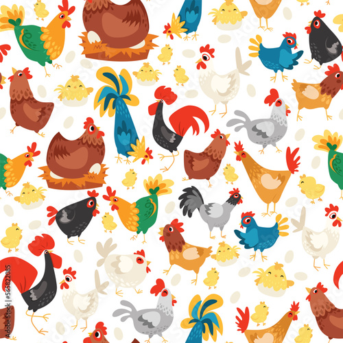 Chickens Seamless Pattern Background