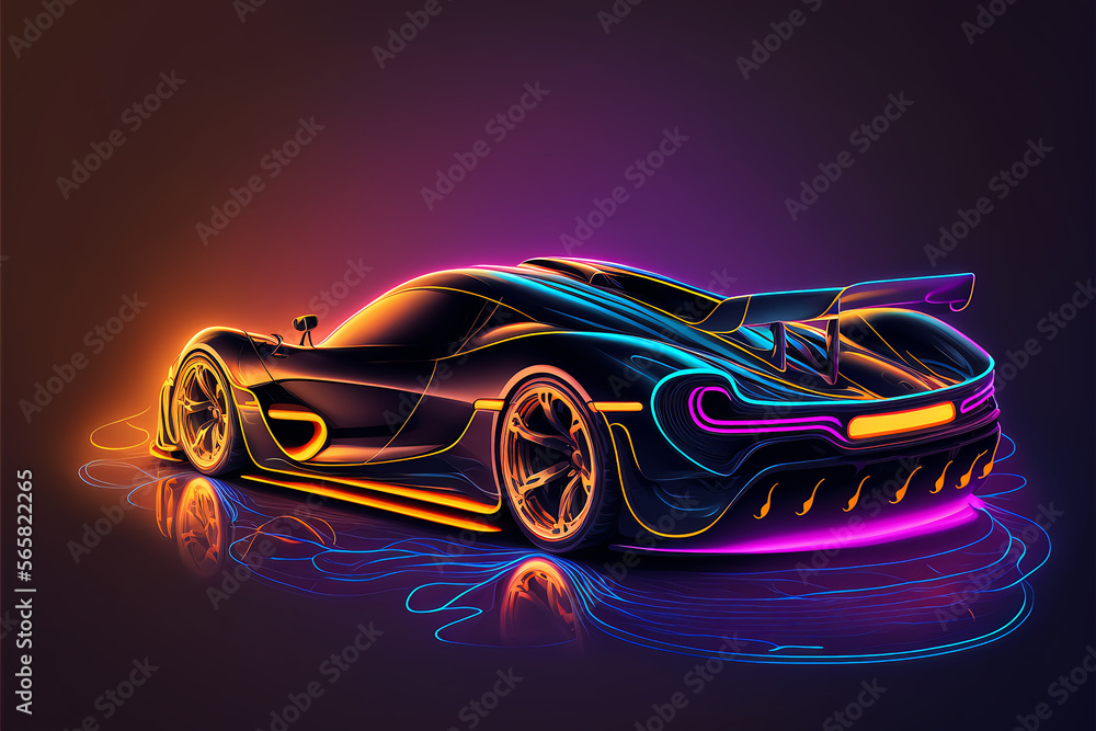 Naklejka premium hypercar neon lightning neon background generated ai
