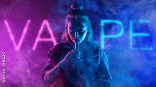 Vape woman. Portrait of wom...