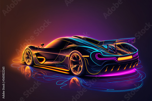 hypercar neon lightning neon background generated ai