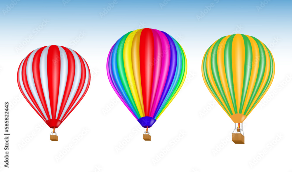 colorful hot air ballon with basket isolated