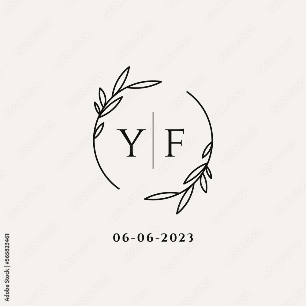 Letter YF wedding monogram logo design with simple natural circle leaf ...