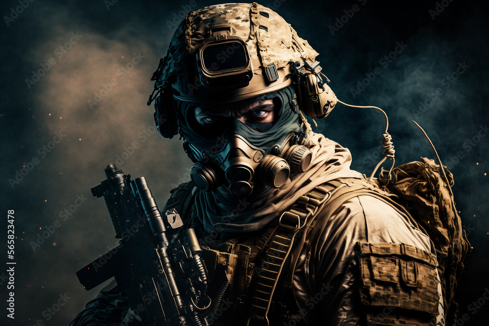 Naklejka premium Special Forces soldier holding a gun, Generative AI