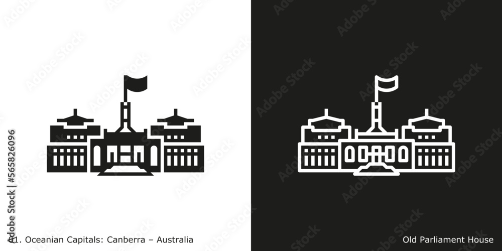  Old Parliament House Icon. Landmark building of Canberra, the capital city of Australia
