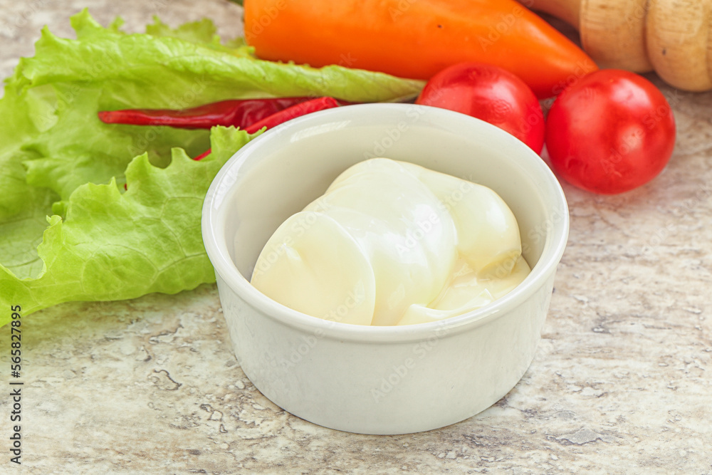 Organic mayonnaise sauce in the bowl Organic mayonnaise sauce in the bowl
