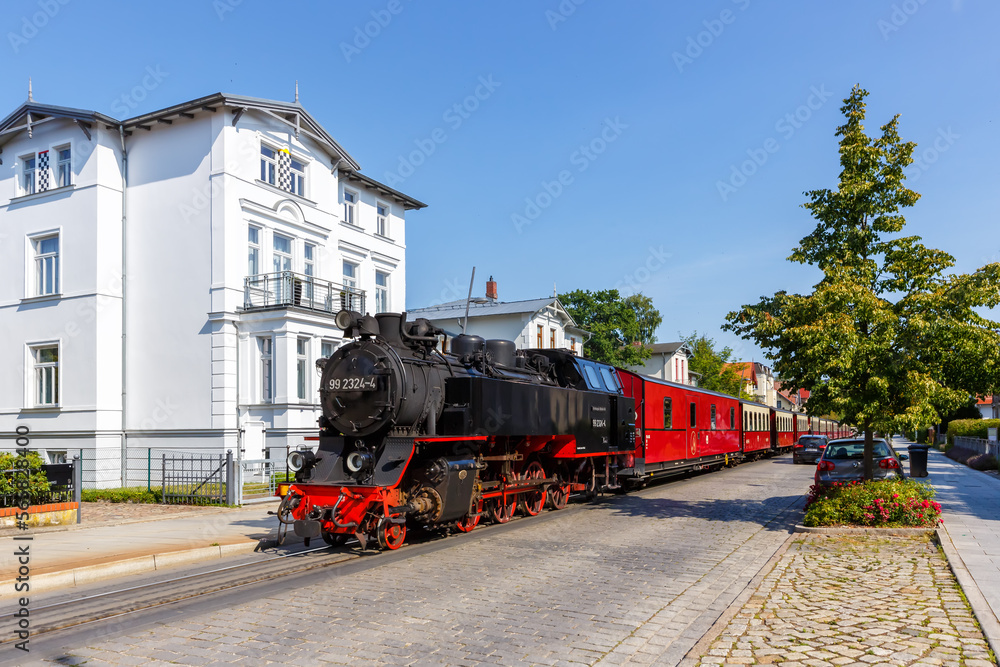 Baederbahn Molli steam train locomotive railway in Bad Doberan, Germany