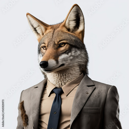 Anthropomorphic coyote wearing a suit