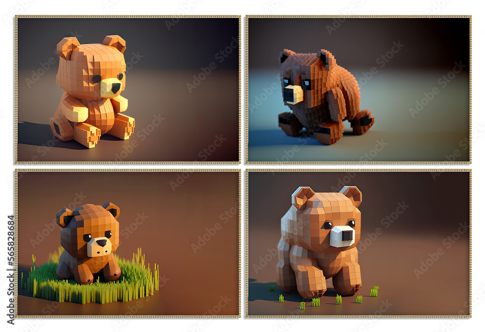 Super adorable bear collection, voxel art or pixel art style, perfect ...