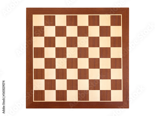 Slika na platnu Wooden chessboard from above isolated on white background
