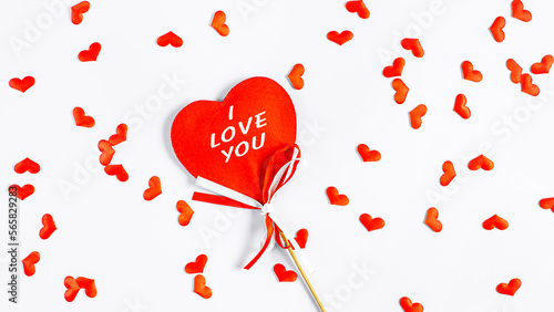 Foto Red Big heart that says I love you on a white background