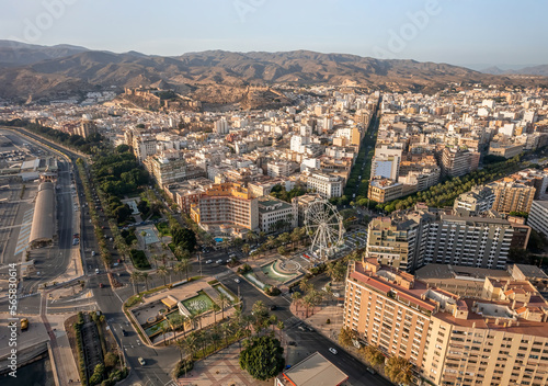 The drone aerial view of downtown district of Almeria, Spain. Almería is a city and municipality of Spain, located in Andalusia. It is the capital of the province of the same name. photo