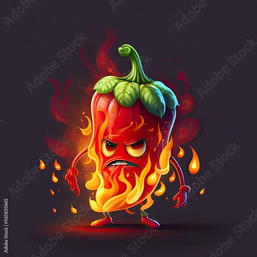 Burning chilli cartoon character