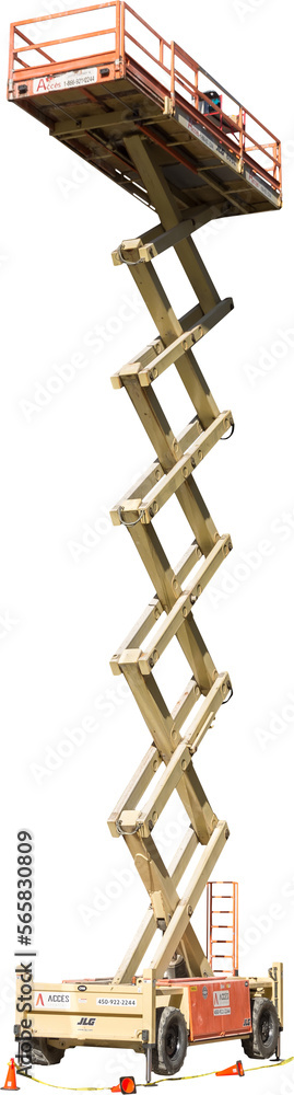 Isolated PNG cutout of a scissor lift on a transparent background, ideal for photobashing, matte-painting, concept art

