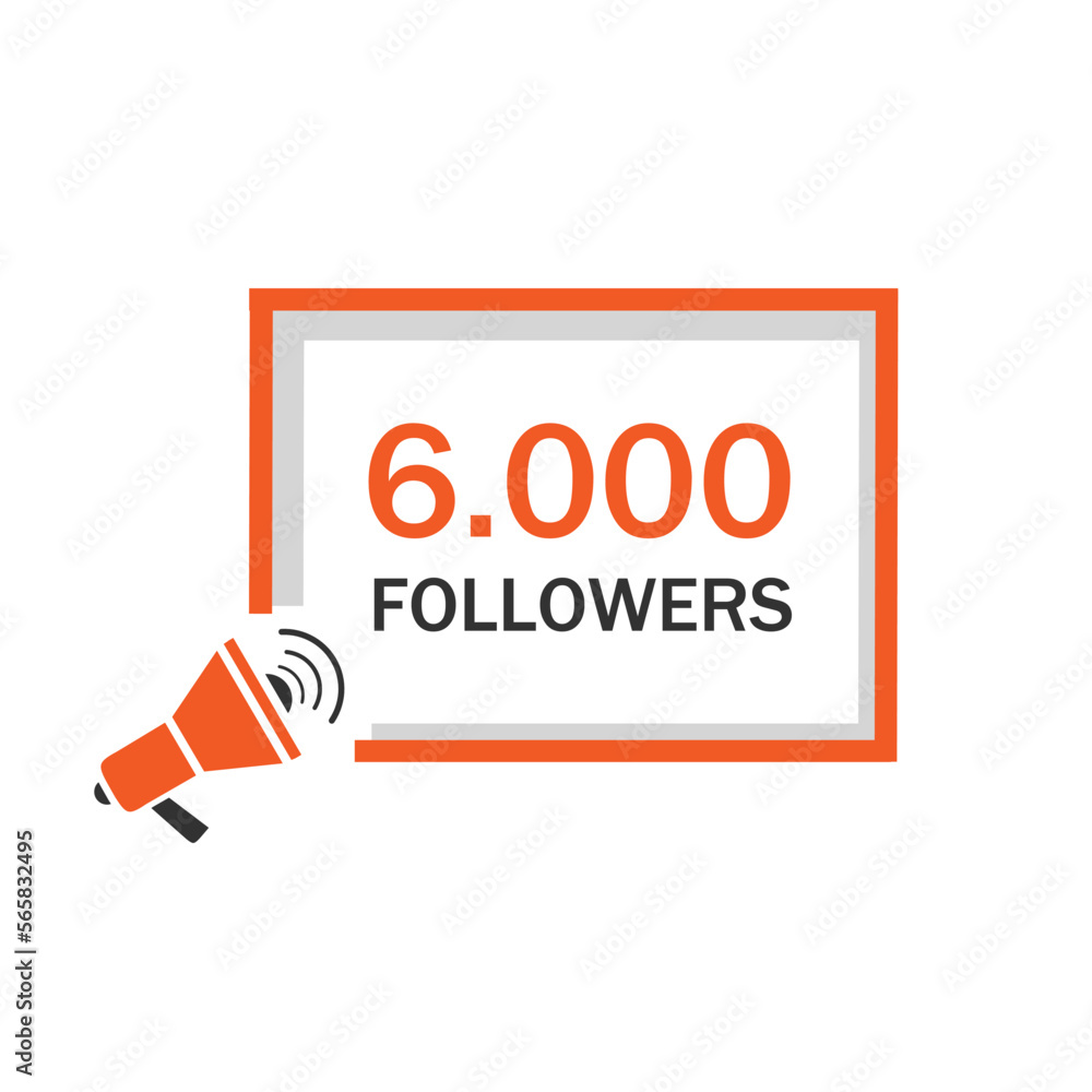 6000 followers template social site post. Flat style vector illustration.
