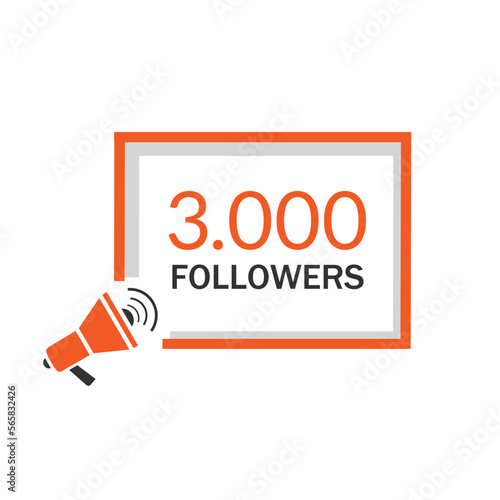 3000 followers, social sites post design icon. Thank you thousand followers celebrate of subscribers or followers and likes. Flat style vector illustration.