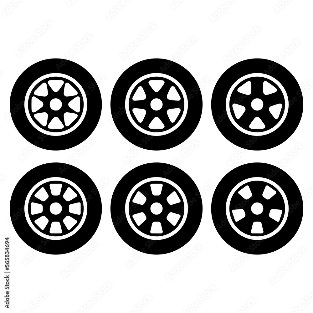 Set of Auto car wheel icon, vehicle tire rim symbol, automotive race sport sign vector illustration Set of Auto car wheel icon, vehicle tire rim symbol, automotive race sport sign vector illustration