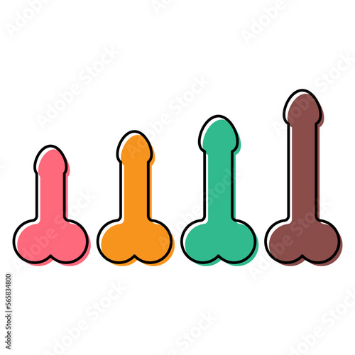 Set of Man anatomy organ, penis pictogram icon, masculine genital web graphic vector illustration