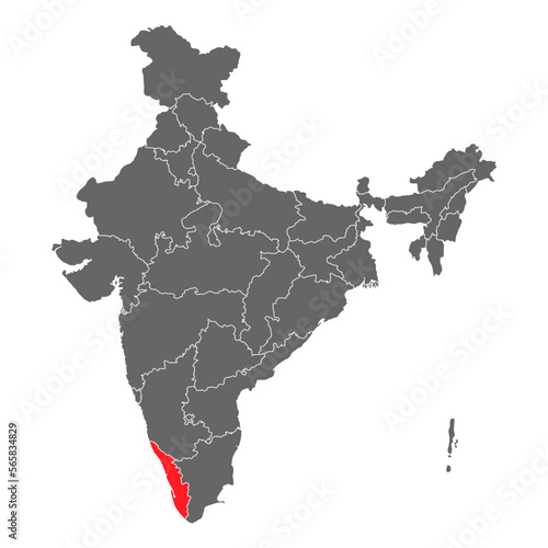 India map graphic, travel geography icon, indian region KERALA, vector illustration