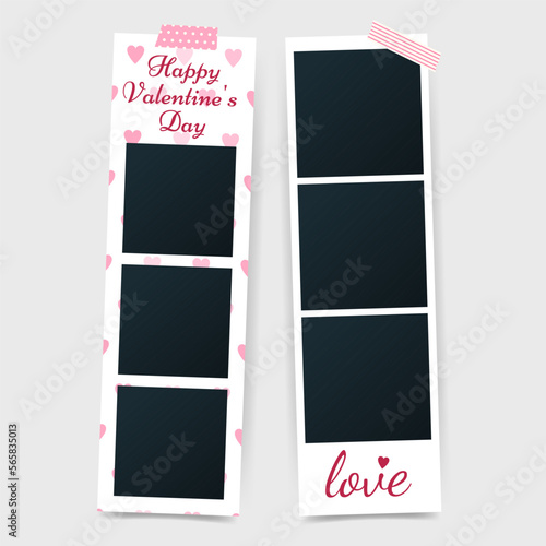 Valentine's Day or wedding Romantic blank photo frames of happy moments of love glued with color adhesive tape. Romantic Snapshot for happy memories. Vector illustration