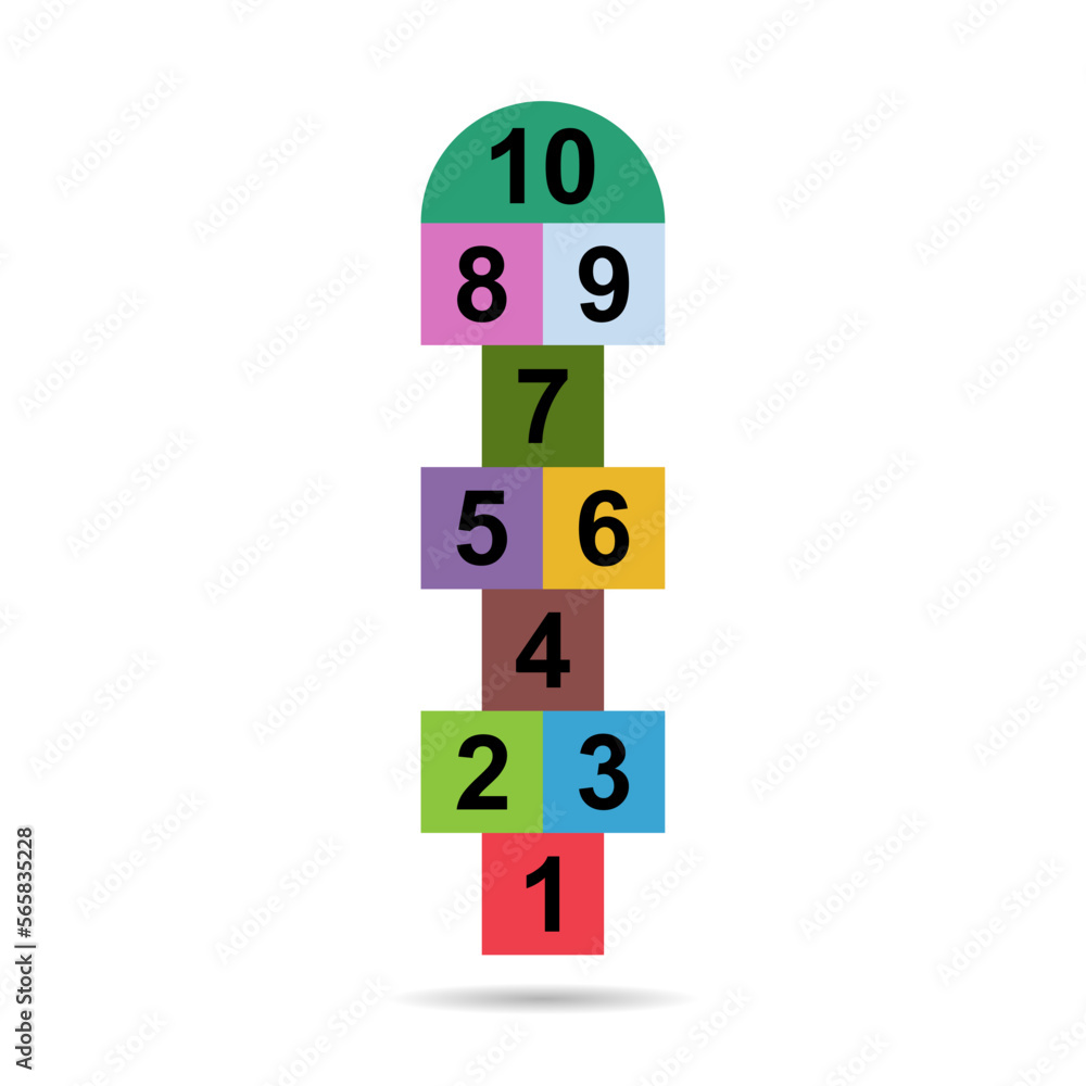 Hopscotch outdoor shadow icon, fun play jump active game kid, street vector illustration