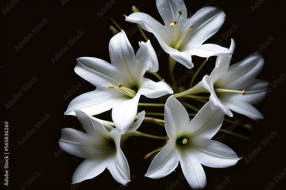 Obraz premium Bouquet of pure white lilies in the dark
