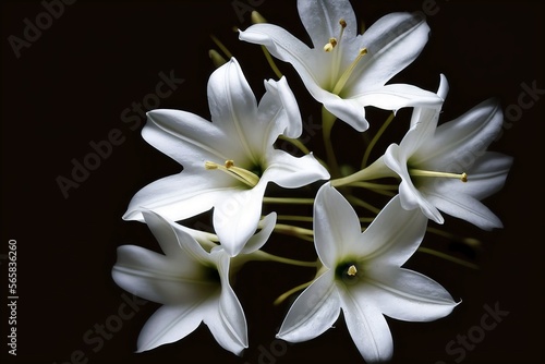 Bouquet of pure white lilies in the dark