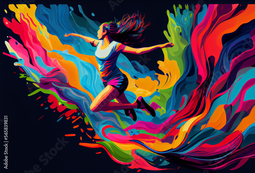Woman jump, leap of faith colorful photo