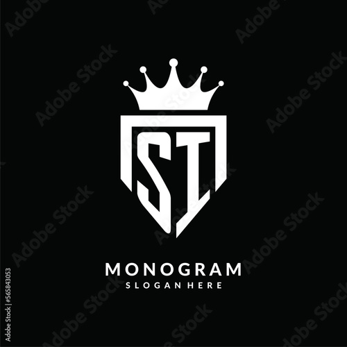 Letter SI logo monogram emblem style with crown shape design template