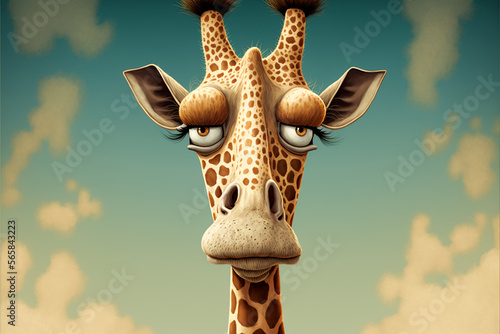 Giraffe cartoon, funny giraffe, giraffe head, giraffe face, giraffe character. Illustration. Generative AI