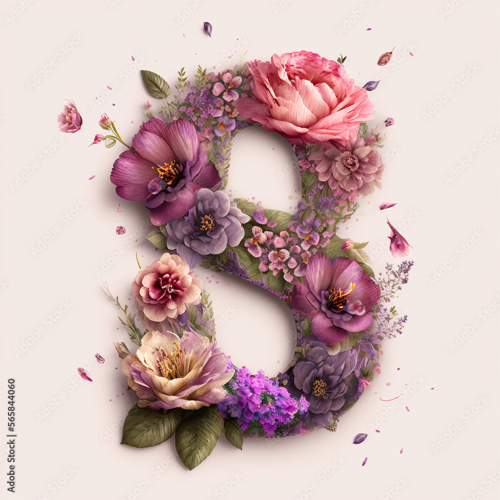 Elegant Flower Number 8. A Stunning Display of Violet Blooms Crafted into the Shape of an 8 for a Sophisticated Touch