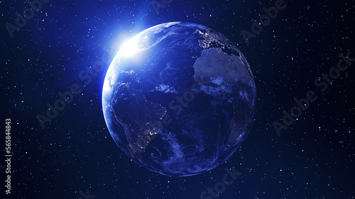 Fototapeta Naklejka Na Ścianę i Meble -  Earth planet in outer space. City lights on planet. Solar system element.