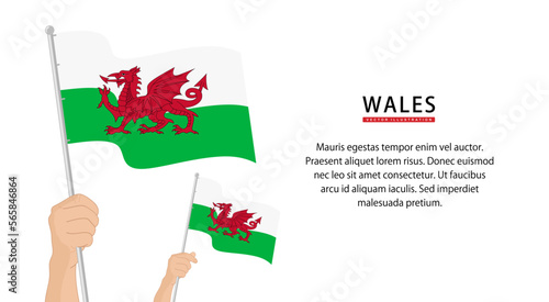 Hand holding Wales flag. Illustration in flat style. Waving flag of Wales isolated. vector illustration