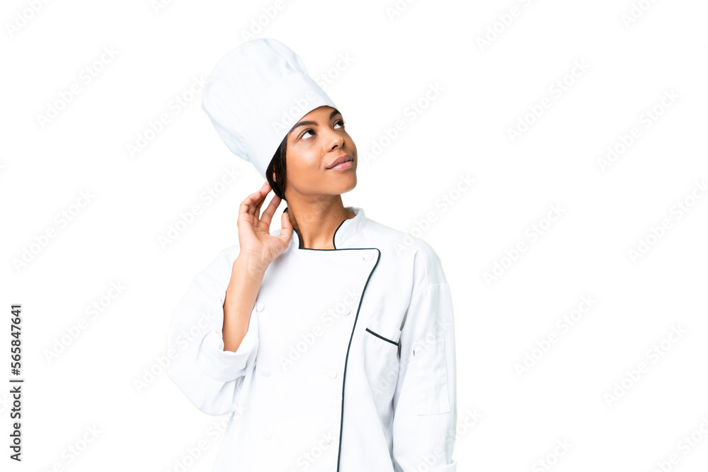 Young African American chef over isolated chroma key background thinking an idea Young African American chef over isolated chroma key background thinking an idea