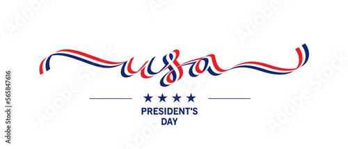 Presidents Day USA new modern handwritten ribbon shaped script calligraphy typography lettering isolated on white background logo