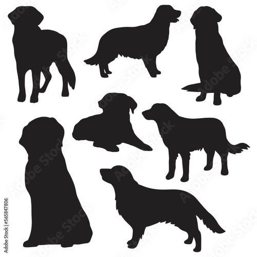 set of golden retriever silhouette vector