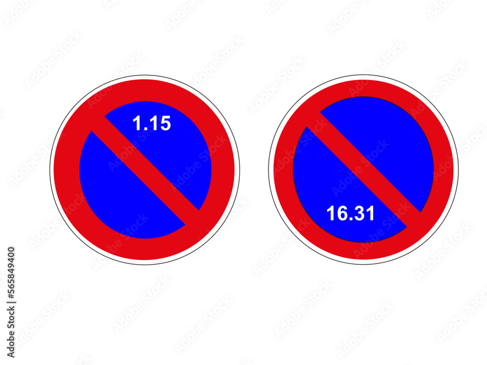 Panneau routier français : Stationnement interdit sur le côté du panneau avec date indiquée Panneau routier français : Stationnement interdit sur le côté du panneau avec date indiquée
